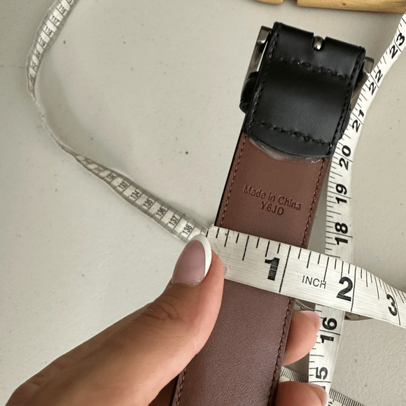 PENGUIN Black LEATHER Dress belt smooth silver hardware HN32051 Men's 32 - Picture 7 of 8